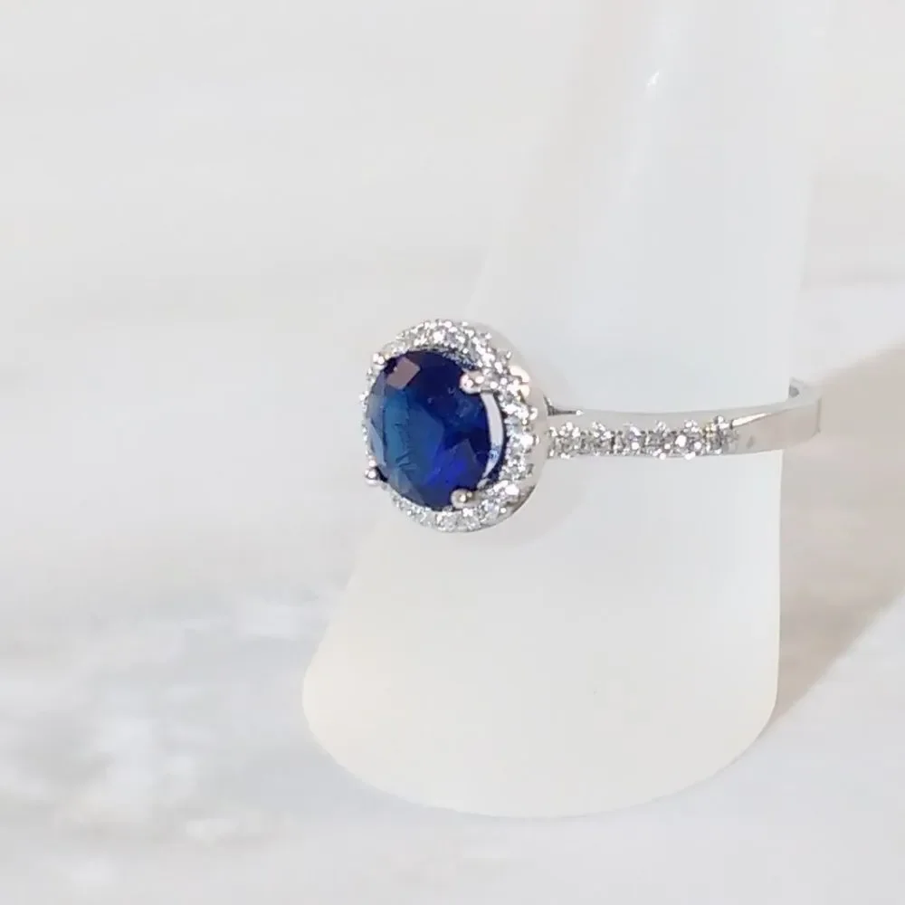Simulated Blue Sapphire Ring Size 8-3/4
